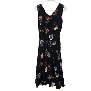 The J. Peterman‎ Company Floral Black Dress Sleeveless Midi Size 4